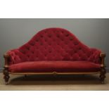 Victorian walnut framed high back sofa,