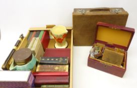 Leather travelling case, jewellery box, cigarette cards in albums, Beswick jug,