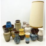 Collection of West German pottery including, vases, lava glaze vase, table lamp,