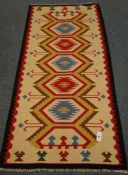 Kilim Moroccan wool beige ground with red and black border,