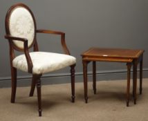 Early 20th century mahogany inlaid nest of two tables, turned supports, (W56cm, H47cm,