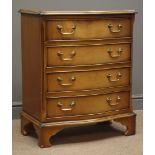 Reproduction mahogany chest, serpentine front, four drawers, bracket supports, W63cm, H78cm,