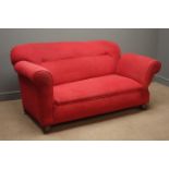 Early 20th century drop end sofa, upholstered in red fabric,