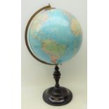 Terrestrial table globe on ebonised base,