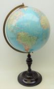 Terrestrial table globe on ebonised base,