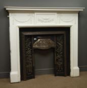 Adams style fire surround, urn and swag carvings, white finish (W143cm, H131cm,