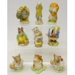 Nine Beswick Beatrix Potter figures comprising 'Tommy Brock', 'Samuel Whiskers', 'Sir Isaac Newton',