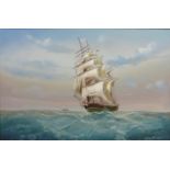 Clipper at Sea, 20th century oil on canvas signed Baill 50cm x 75cm (3)