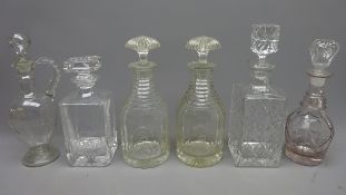 Pair of 19th century facet and ring cut mallet shaped decanters each with mushroom stopper and