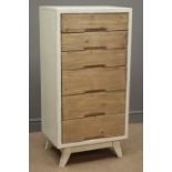 Rustic waxed paint finish and reclaimed pine tall chest, six graduating drawers, W55cm, H110cm,