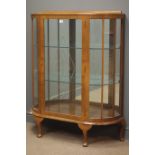 Early to mid 20th century walnut display cabinet, engraved glazed door enclosing two glass shelves,