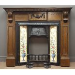 20th century oak fire surround, dentil and foliate carvings,