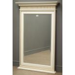 Rectangular bevel edged mirror, projecting cornice above fluting, gold and ivory finish, W85cm,