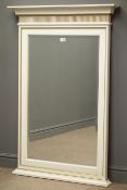 Rectangular bevel edged mirror, projecting cornice above fluting, gold and ivory finish, W85cm,