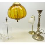 Amber glass centre light fitting of ribbed formed with gilt metal fittings, H46cm,