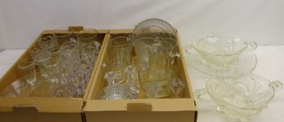 Art Deco and later pressed glass including stylised vase, set of seven wine goblets, pitchers,