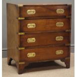Early 20th century military style mahogany chest, four drawers, bracket supports, W60cm, H72cm,
