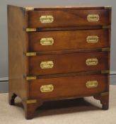 Early 20th century military style mahogany chest, four drawers, bracket supports, W60cm, H72cm,