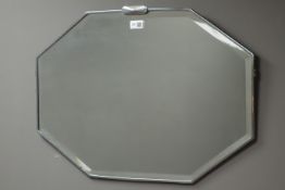 Art Deco bevel edged wall mirror with chrome frame, W69cm,