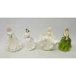 Four Royal Doulton figures comprising 'Sweet Seventeen' HN2734, 'Bride(white)' HN3284,