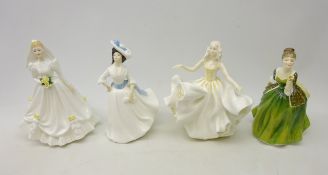 Four Royal Doulton figures comprising 'Sweet Seventeen' HN2734, 'Bride(white)' HN3284,