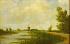 Dutch River Scene with Windmill,