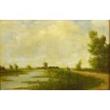 Dutch River Scene with Windmill,