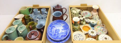 Three Spode's Italian bowls with blue stamps, Denby teaware, Arch St Ives pottery coffee ware,
