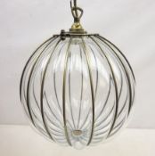Pair Laura Ashley 'Marrakech' globular glass light fittings, of lobed form with bronzed frame,