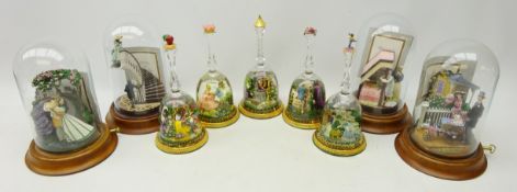 Five Franklin Mint snow globe bells; 'Who's the Fairest of Them All?', 'Beauty and the Beast',