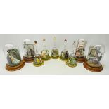 Five Franklin Mint snow globe bells; 'Who's the Fairest of Them All?', 'Beauty and the Beast',