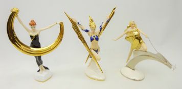 Three Franklin Mint Art Deco style figures - 'Lightning in Gold',