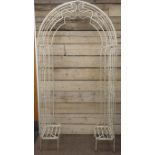 Cream painted metal garden arch arbor, H252cm,