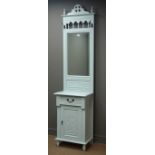 Edwardian painted hall stand, shaped and pierced cresting rail, two double hooks,