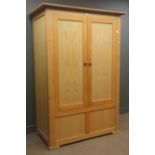 Light ash double wardrobe, projecting cornice,