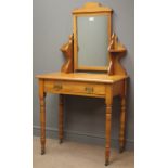 Edwardian walnut dressing table, raised mirror with shaped pediment,