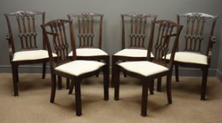 Set six Chippendale style mahogany dining chairs (4+2), upholstered seats,