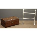 Early 20th century travelling trunk, hinged lid, securing clasps, dark red and wood finish, (W77cm,