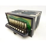 Early 20th century German 'Accordeon' black painted ten-button accordion in unused condition with