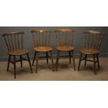 Set four Victorian dining chairs, shaped cresting rail, stick back,