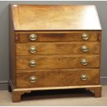 George III mahogany bureau, fall front with fitted interior, four graduating figured drawers,