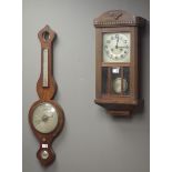 Early 19th century rosewood wheel barometer, silvered engraved dial, with thermometer (H94cm),