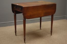 19th century mahogany Pembroke drop leaf table, turned supports, 76cm x 87cm, H70cm,