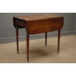 19th century mahogany Pembroke drop leaf table, turned supports, 76cm x 87cm, H70cm,