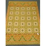 Kashmiri wool chain, hand stitched, yellow and green ground rug,