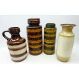 Four large West German vases/ stick stands,