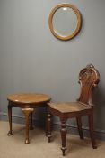 Victorian oak hall chair, pierced and carved back with turned supports,