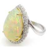 18ct white gold pear shaped opal and diamond cluster ring, stamped 750, opal 4.