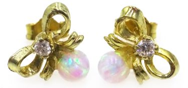 Silver-gilt opal bow ear-rings Condition Report <a href='//www.davidduggleby.