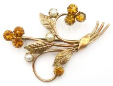 9ct gold floral bouquet brooch set with citrine and seed pearls Condition Report